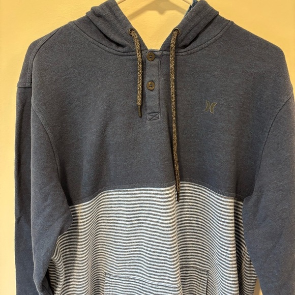 Hurley Blue Hoodie Stripes Pullover Sweatshirt Casual Athleisure Streetwear - Picture 6 of 11